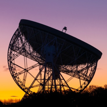 Jodrell bank telescope at sunset