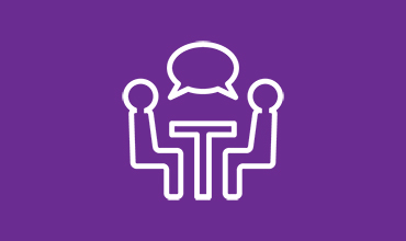 icon of two people talking on a purple background