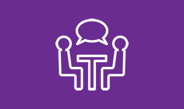 icon of two people talking on a purple background