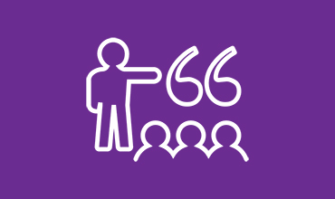 icon of a person addressing a group on a purple background