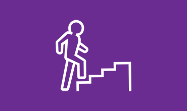 icon of a person climbing stairs on a purple background