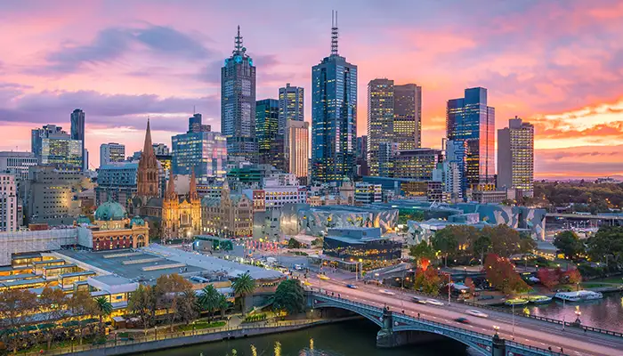 City scape of Melbourne city skyline at twilight