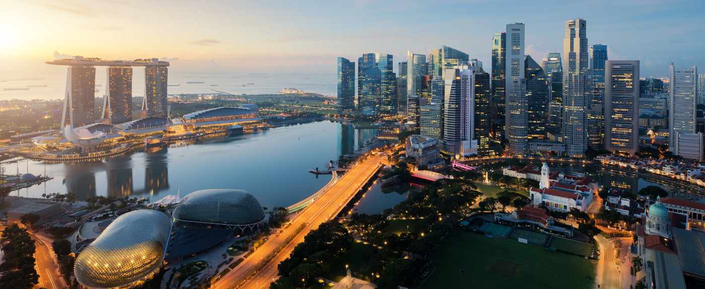 Singapore skyscape from above in the sunset   