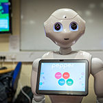 Humanoid robot with screen in its chest