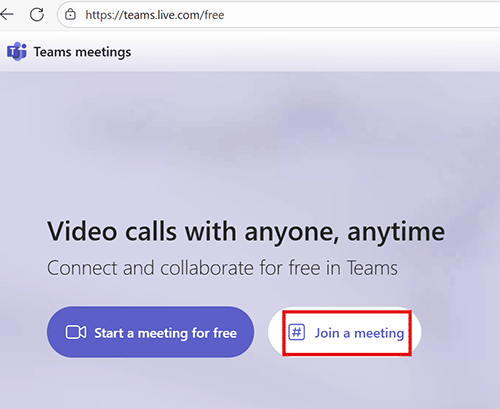 Screen shot of Microsoft Teams meeting joining screen